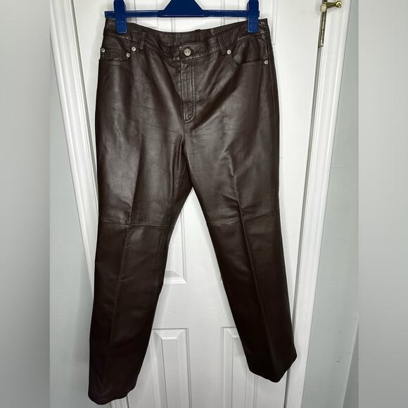 Newport News Brown Leather Lined Pants trousers size 8 30 x 30” - Picture 2 of 12